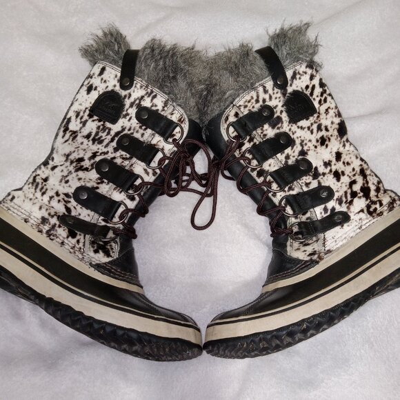 Sorel Joan Of Arctic Reserve Cowhide Snow Boots Fur Cuff Women’s 7 Rare Y2K - Picture 4 of 12
